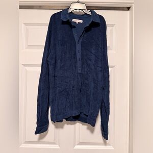 Orlebar Brown Navy Blue Terry Cloth Long Sleeve Polo